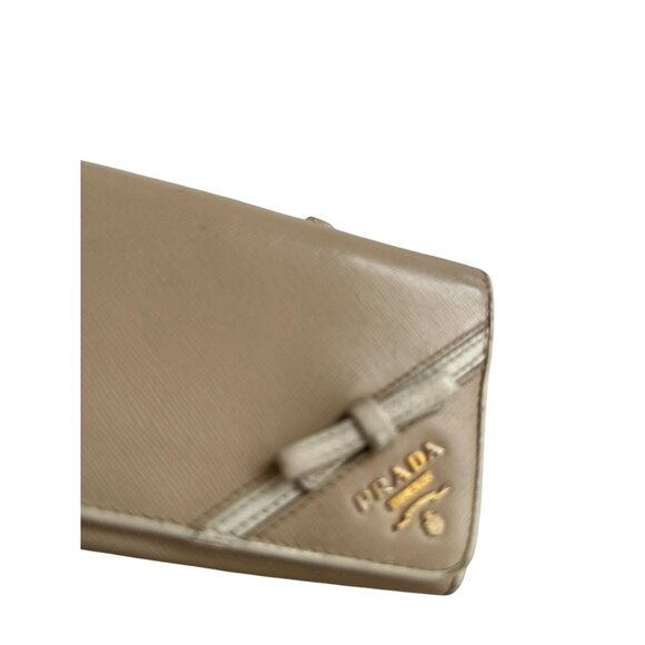 PRADA Tan Cream Saffiano Leather Bow Clutch Wallet w/ Dustbag - Picture 3 of 10